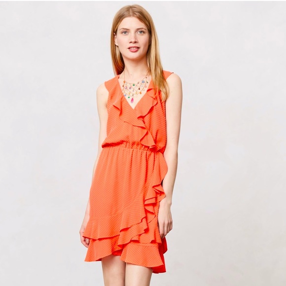 Anthropologie Dresses & Skirts - Anthropologie Sachin + Babi Coral/Orange-Red Ruffle Pindot Dress size 6